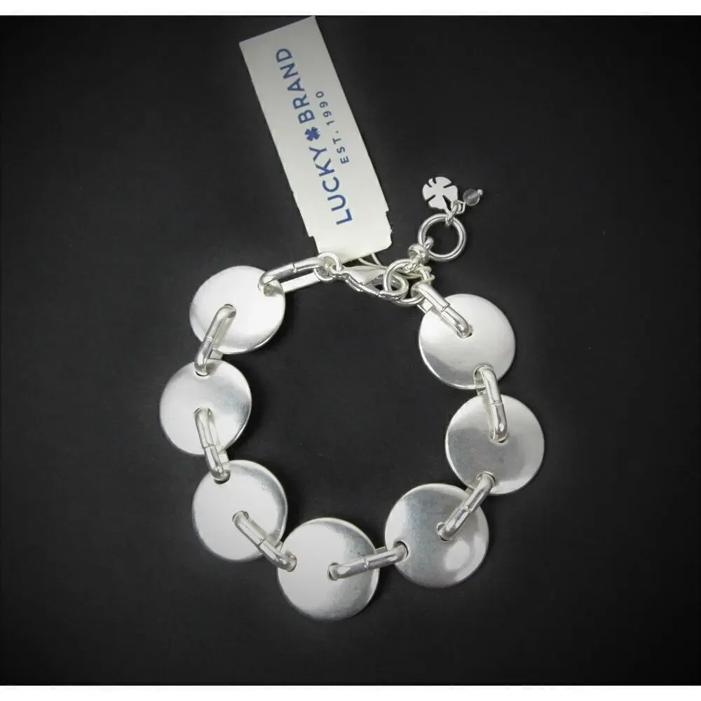New! Lucky Brand Silver Tone Linked Disk Charm Bracelet